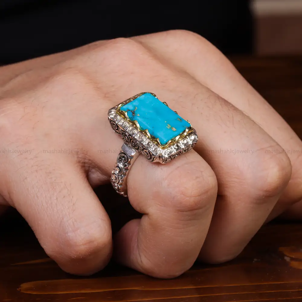 انگشتر فیروزه شجری مردانه کد 12407