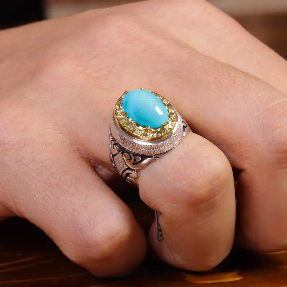 انگشتر فیروزه عجمی مردانه کد 16921