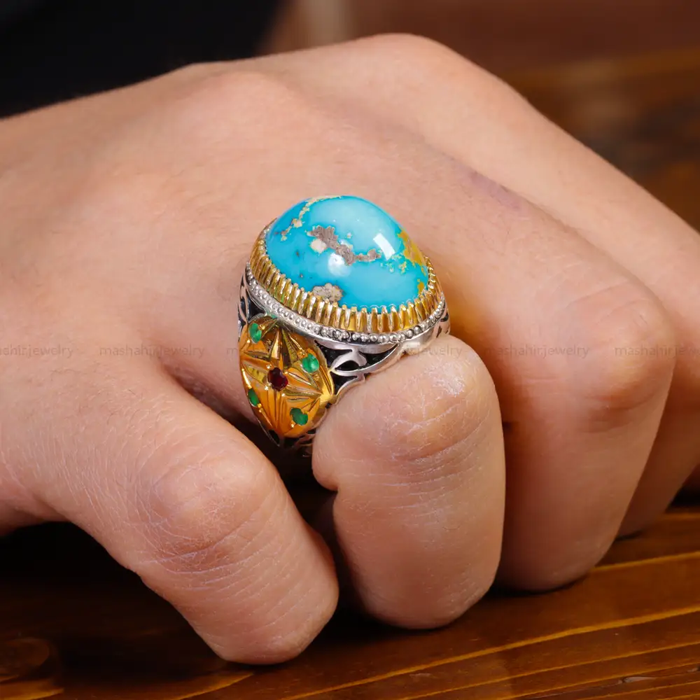 انگشتر فیروزه شجری مردانه کد 17020