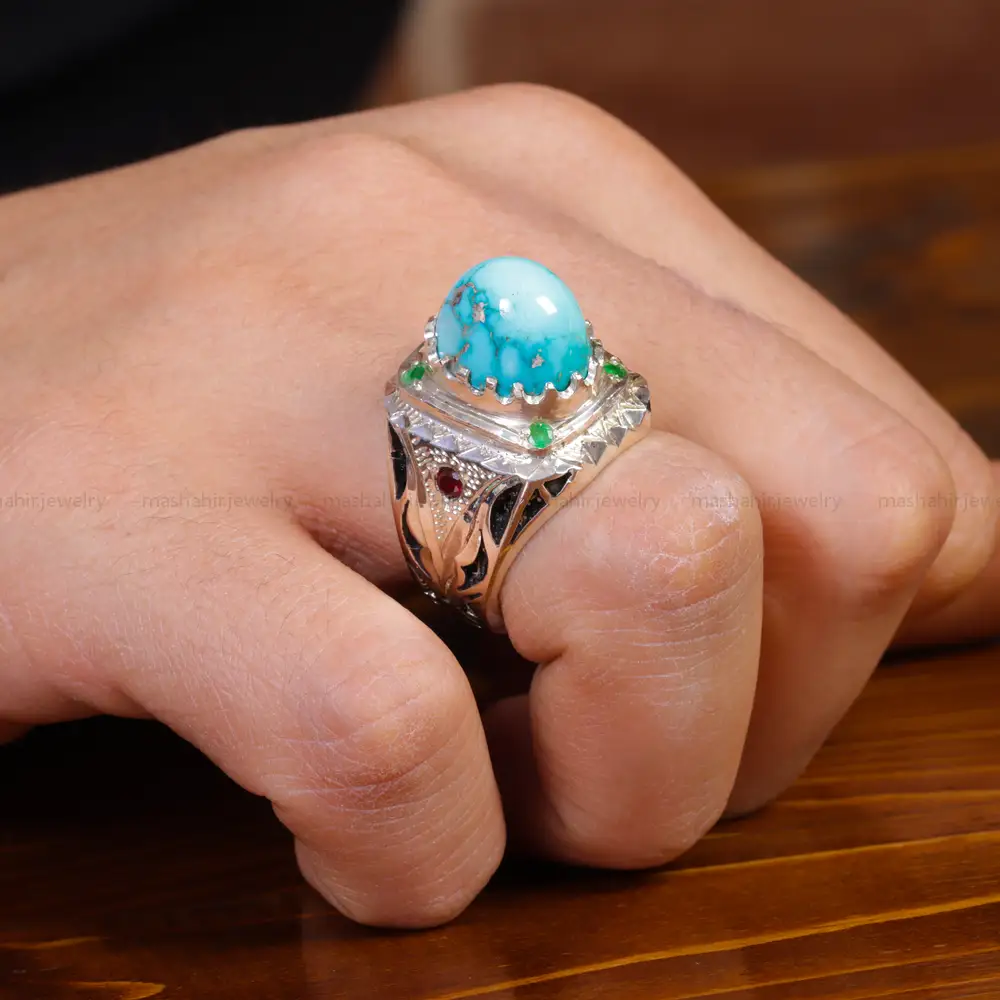 انگشتر فیروزه شجری مردانه کد 17026