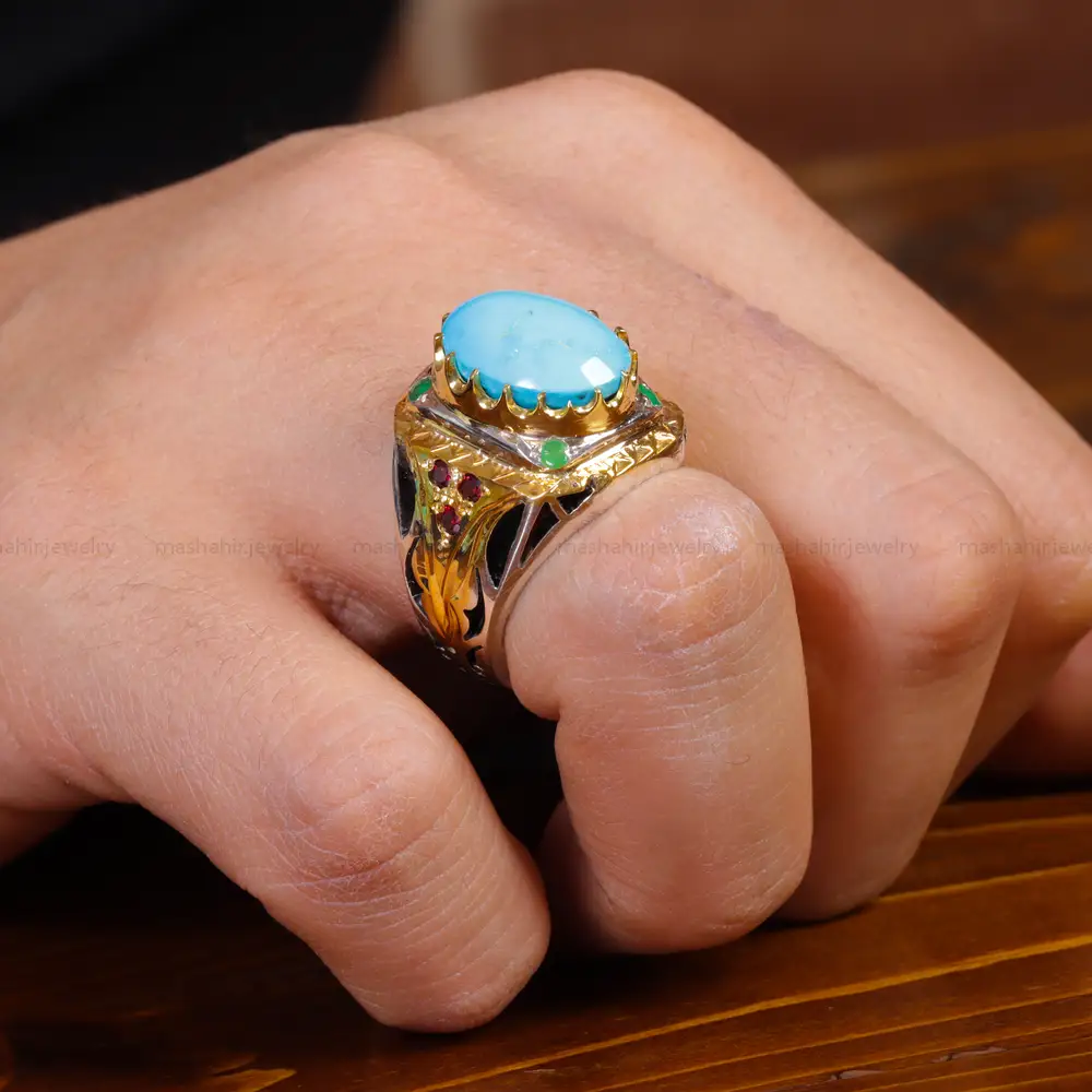 انگشتر فیروزه عجمی مردانه کد 17027
