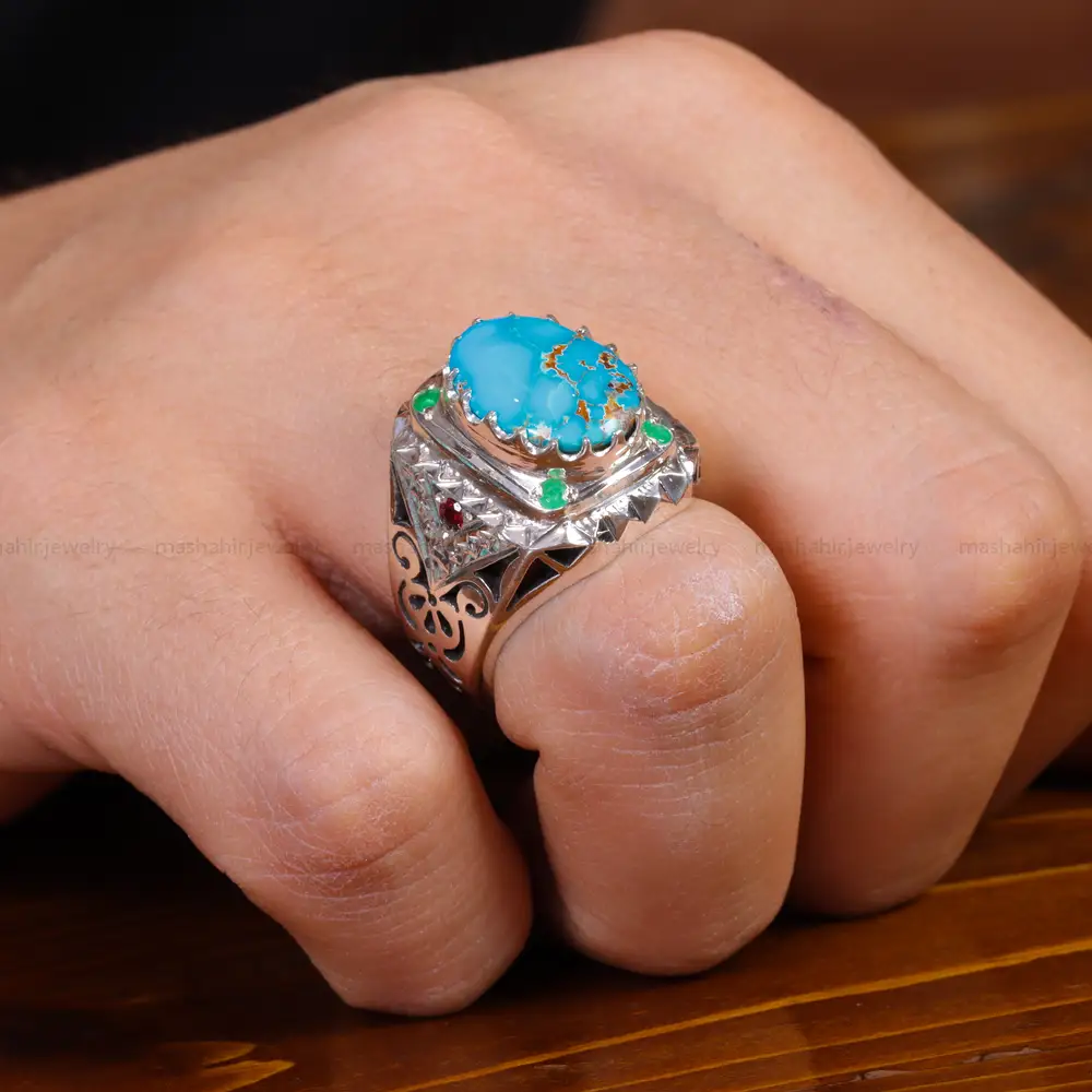 انگشتر فیروزه شجری مردانه کد 17029