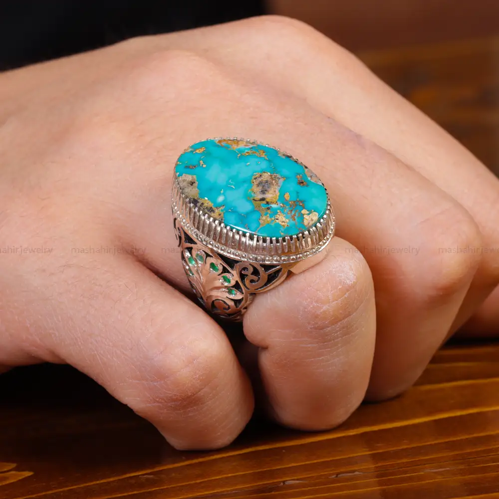 انگشتر فیروزه شجری مردانه کد 17035