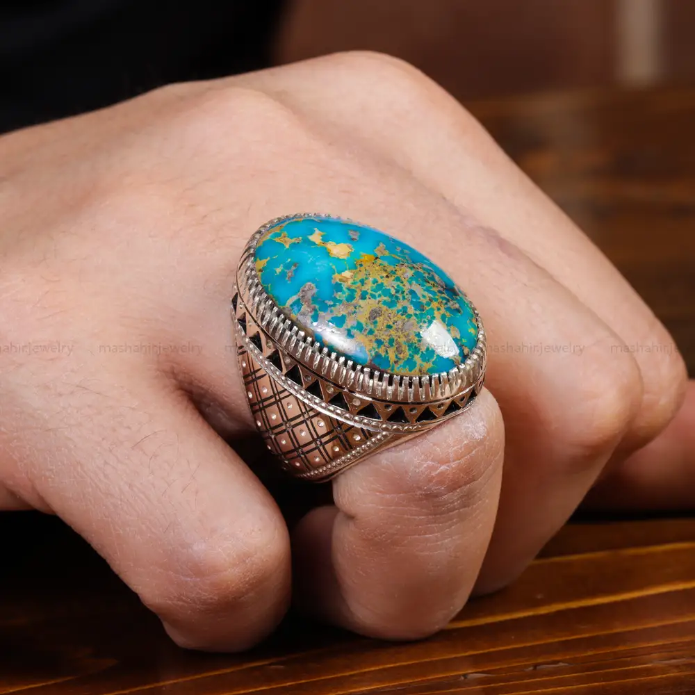 انگشتر فیروزه شجری مردانه کد 17190