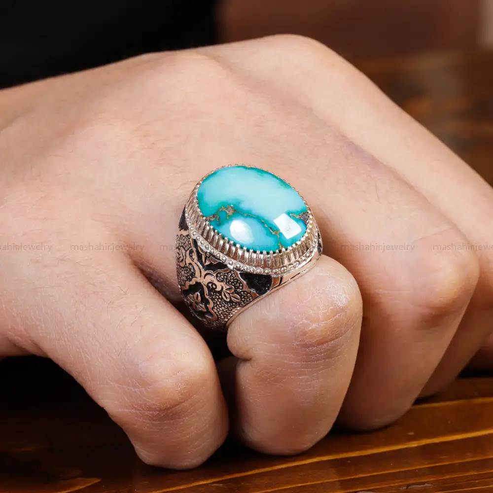 انگشتر فیروزه شجری مردانه کد 17208