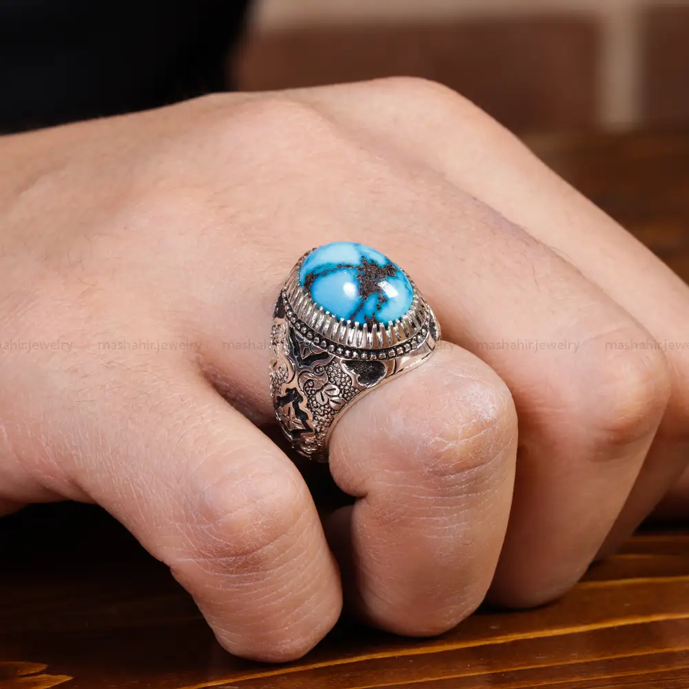 انگشتر فیروزه شجری مردانه کد 17212