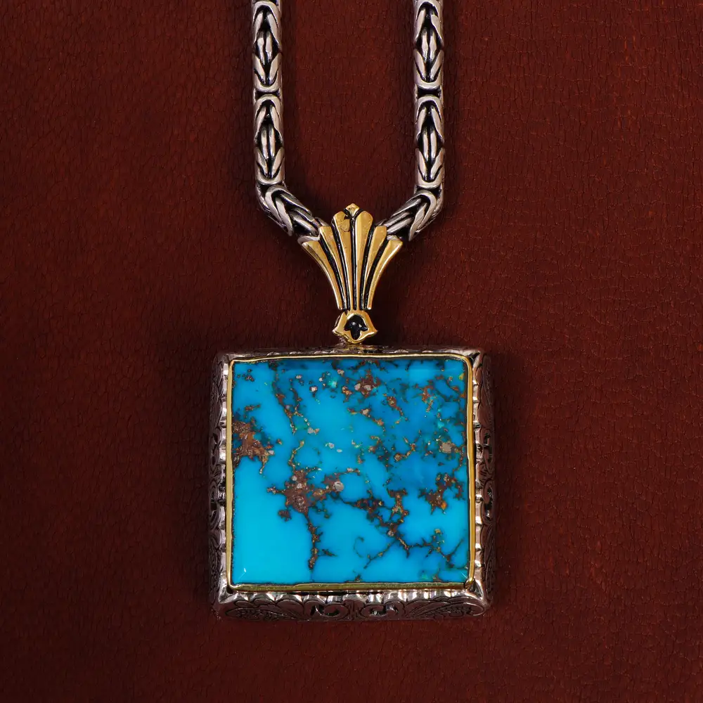 گردنبند فیروزه مردانه کد 17893