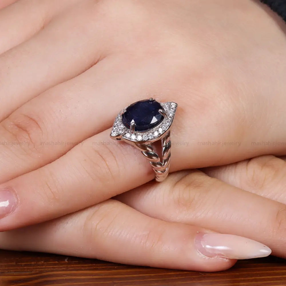 انگشتر یاقوت کبود زنانه کد 17519