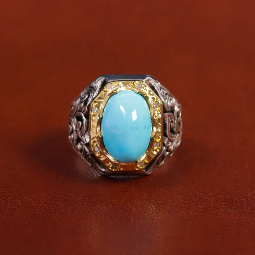 انگشتر فیروزه عجمی مردانه کد 17575