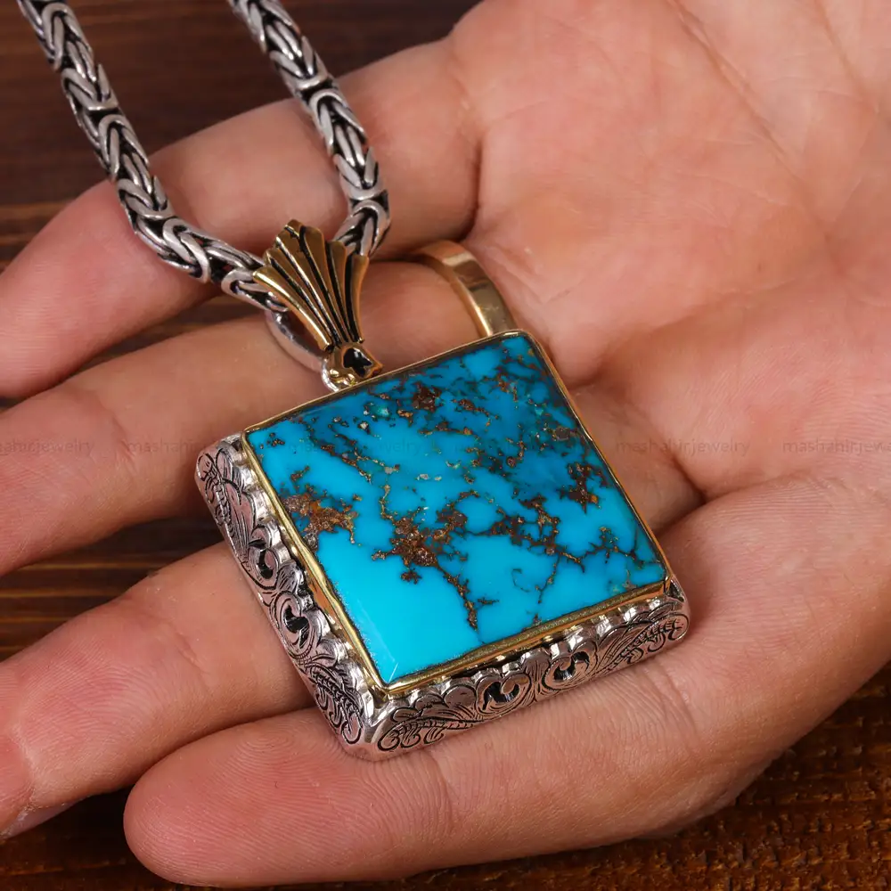 گردنبند فیروزه مردانه کد 17893