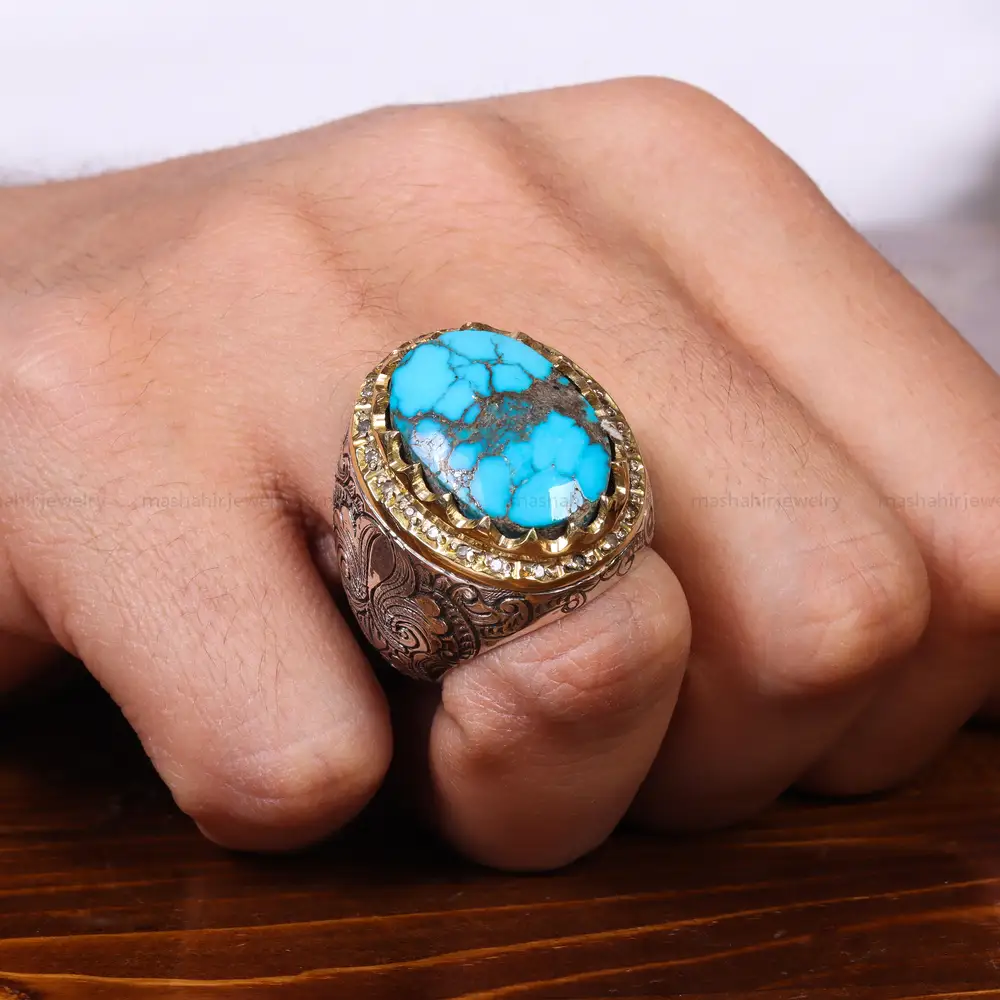 انگشتر فیروزه شجری مردانه کد 17894