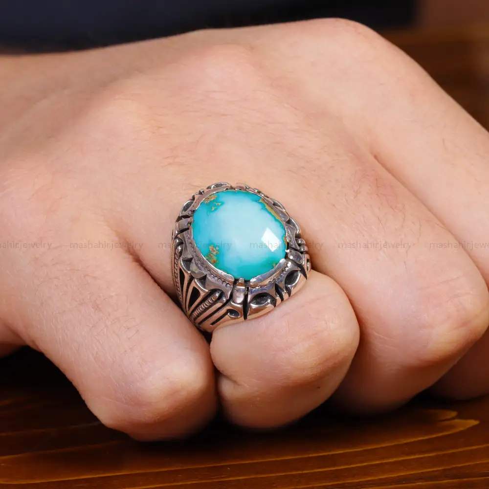 انگشتر فیروزه شجری مردانه کد 17559