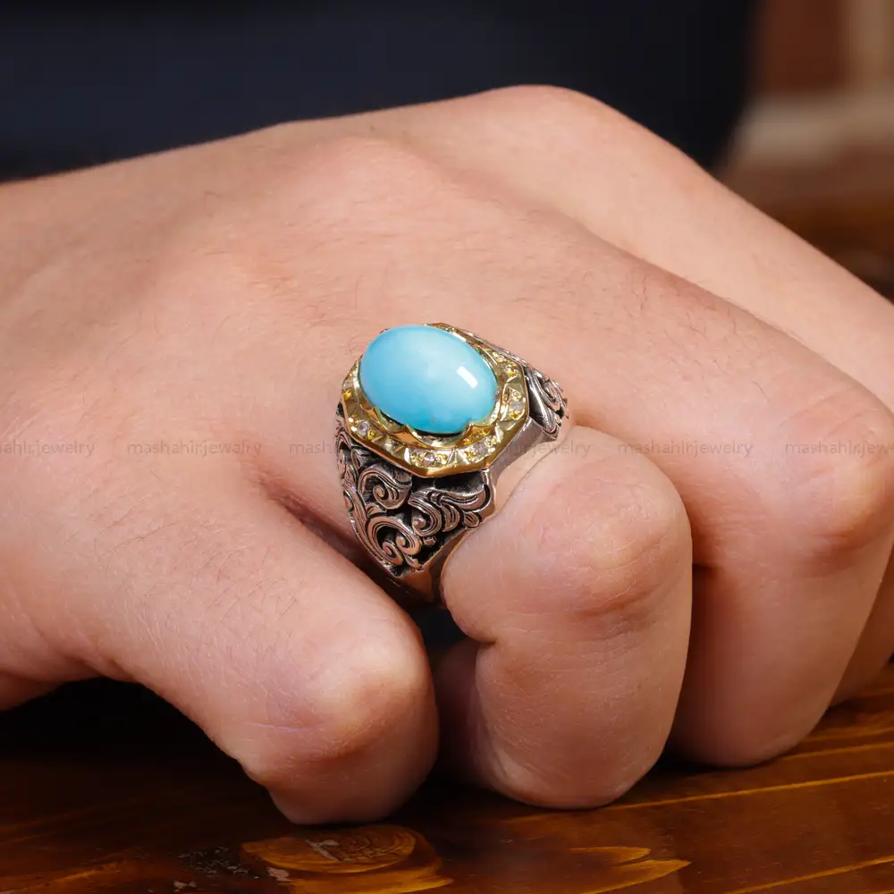 انگشتر فیروزه عجمی مردانه کد 17575