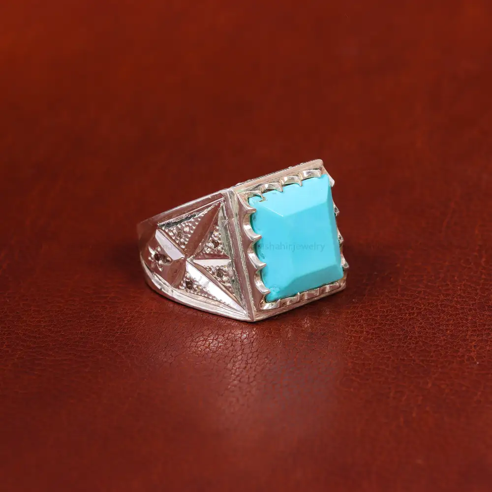 انگشتر فیروزه عجمی مردانه کد 17939