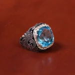 انگشتر توپاز آبی مردانه کد 18368