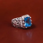 انگشتر توپاز آبی مردانه کد 18424