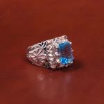 انگشتر توپاز آبی مردانه کد 18425