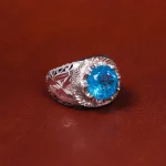 انگشتر توپاز آبی مردانه کد 18427