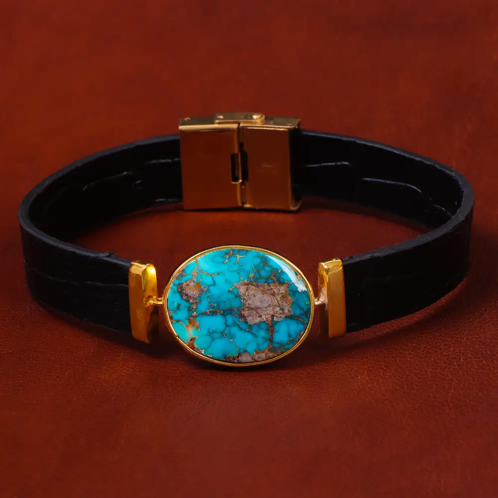 دستبند چرم فیروزه کد 18533