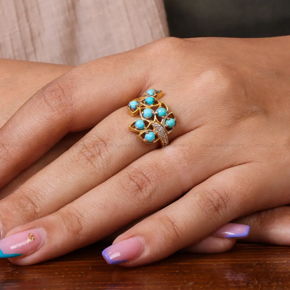 انگشتر فیروزه عجمی زنانه کد 18645
