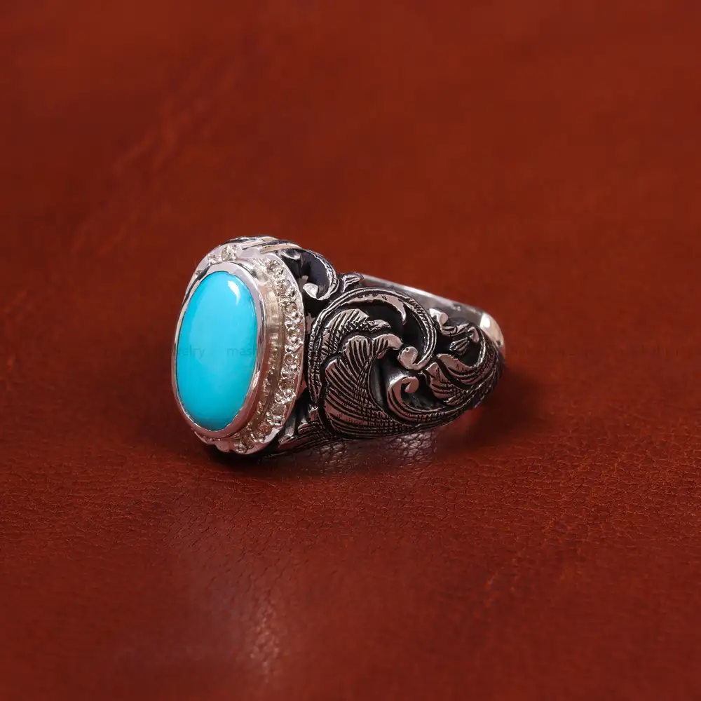 انگشتر فیروزه عجمی مردانه کد 18350
