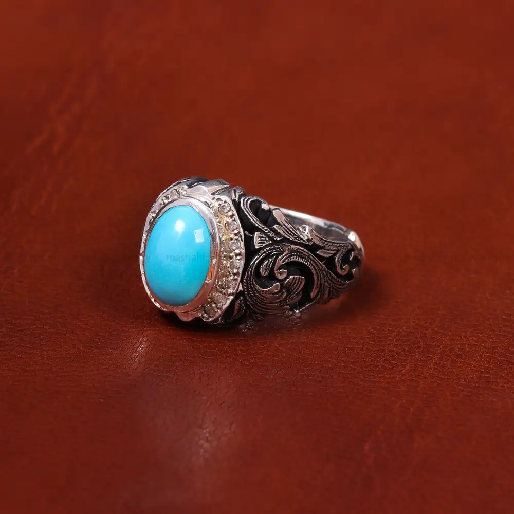 انگشتر فیروزه عجمی مردانه کد 18354