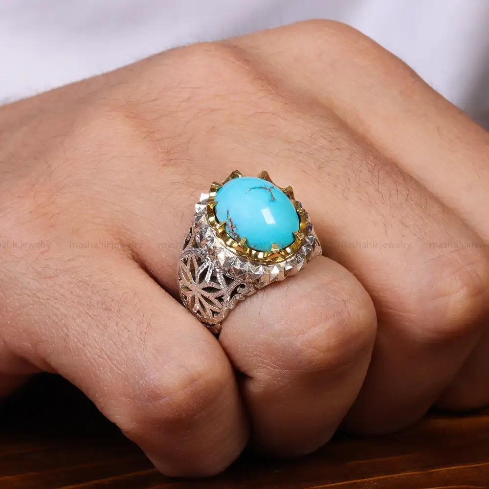انگشتر فیروزه شجری مردانه کد 17914