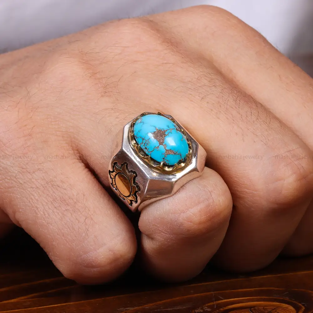 انگشتر فیروزه شجری مردانه کد 17917