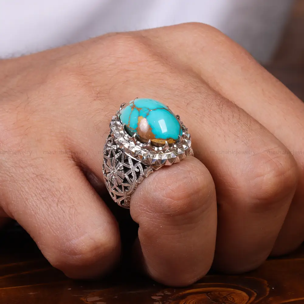 انگشتر فیروزه شجری مردانه کد 17923