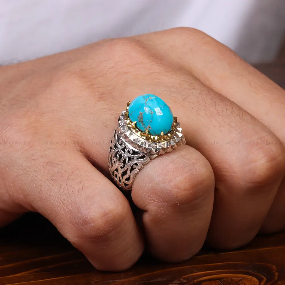 انگشتر فیروزه شجری مردانه کد 17924