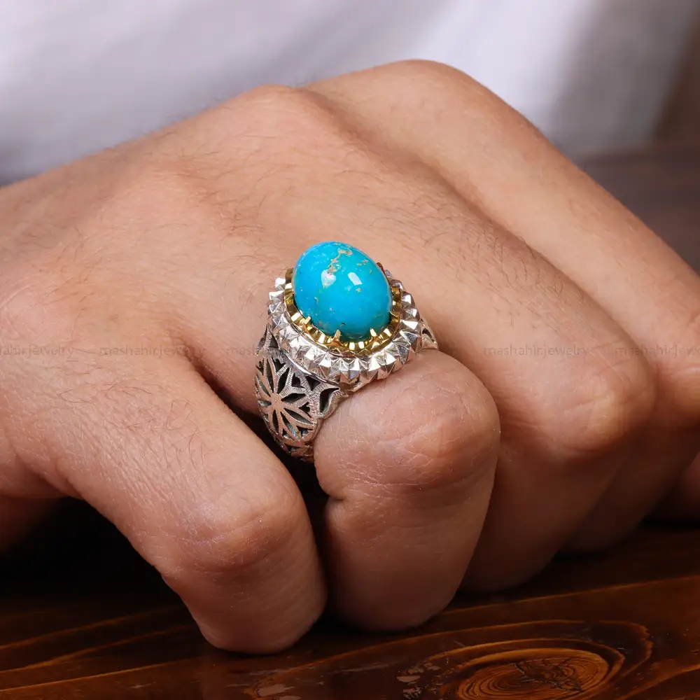 انگشتر فیروزه شجری مردانه کد 17925