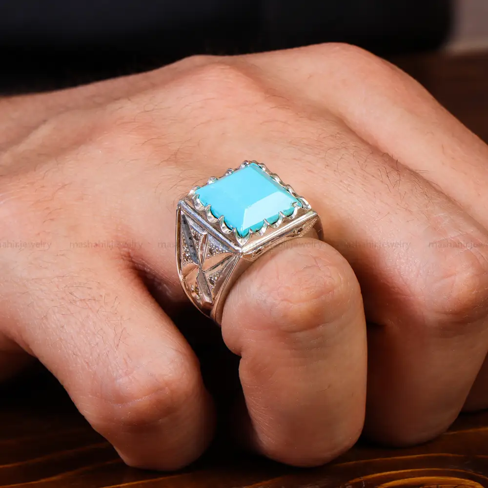 انگشتر فیروزه عجمی مردانه کد 17939