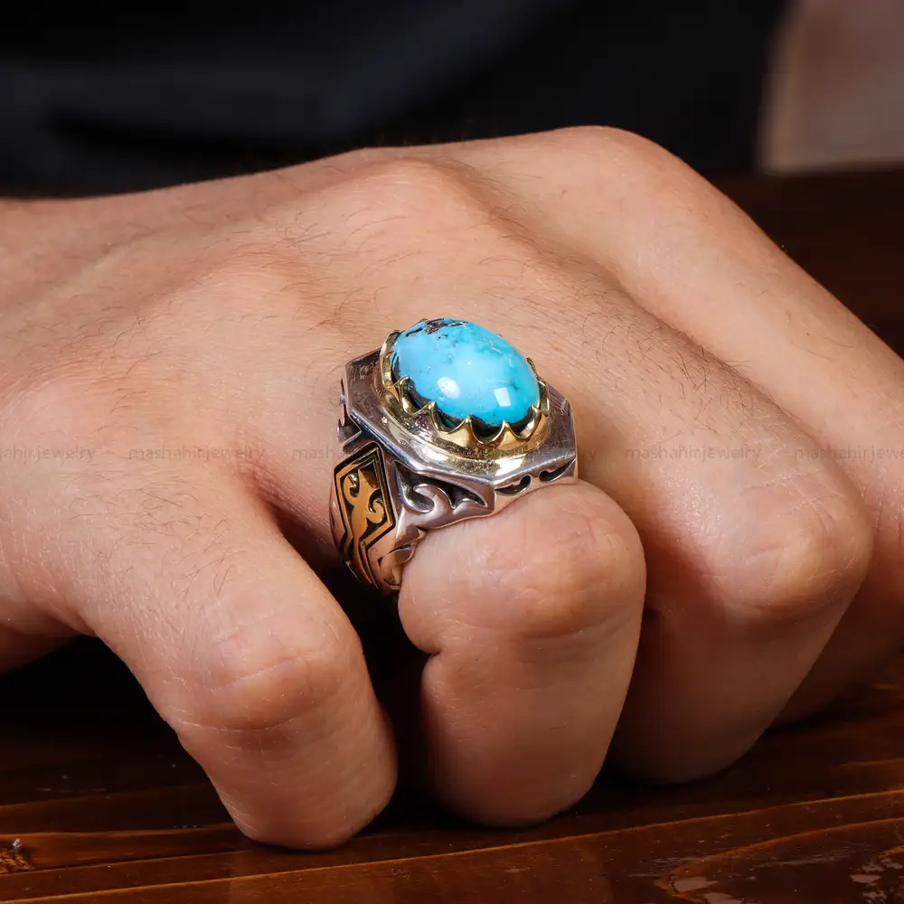 انگشتر فیروزه شجری مردانه کد 17981