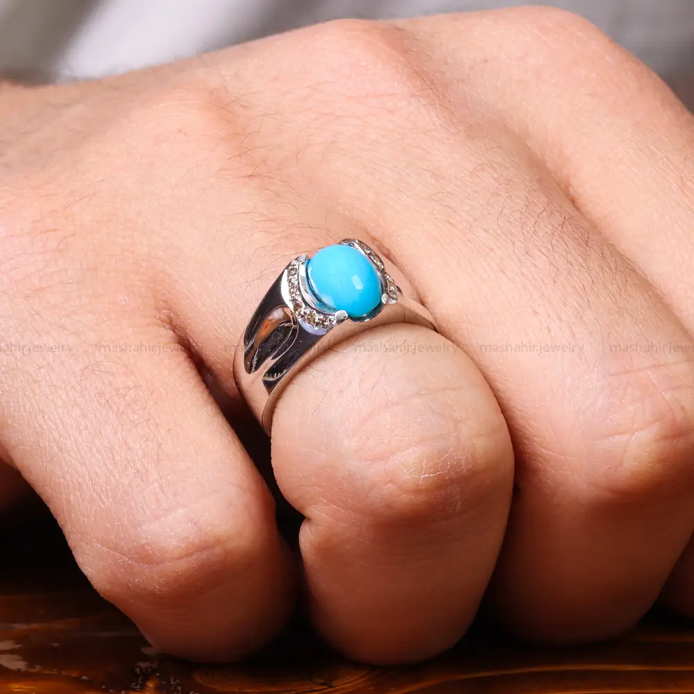 انگشتر فیروزه عجمی مردانه کد 18219