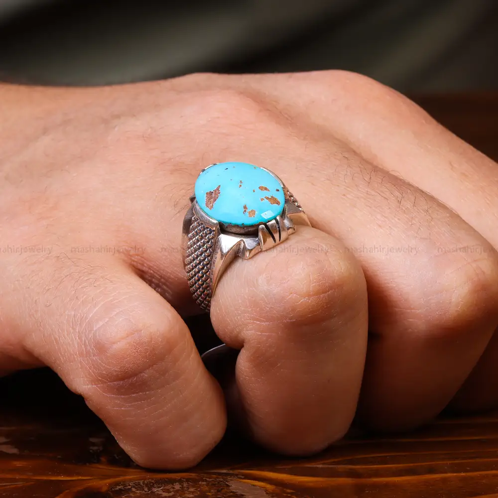 انگشتر فیروزه شجری مردانه کد 18292