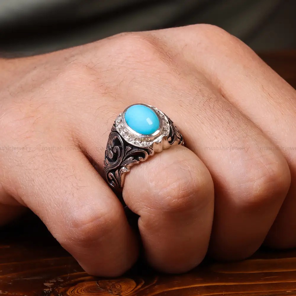 انگشتر فیروزه عجمی مردانه کد 18354