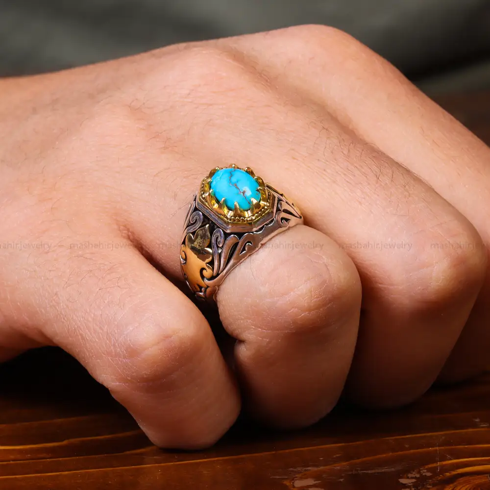 انگشتر فیروزه شجری مردانه کد 18378