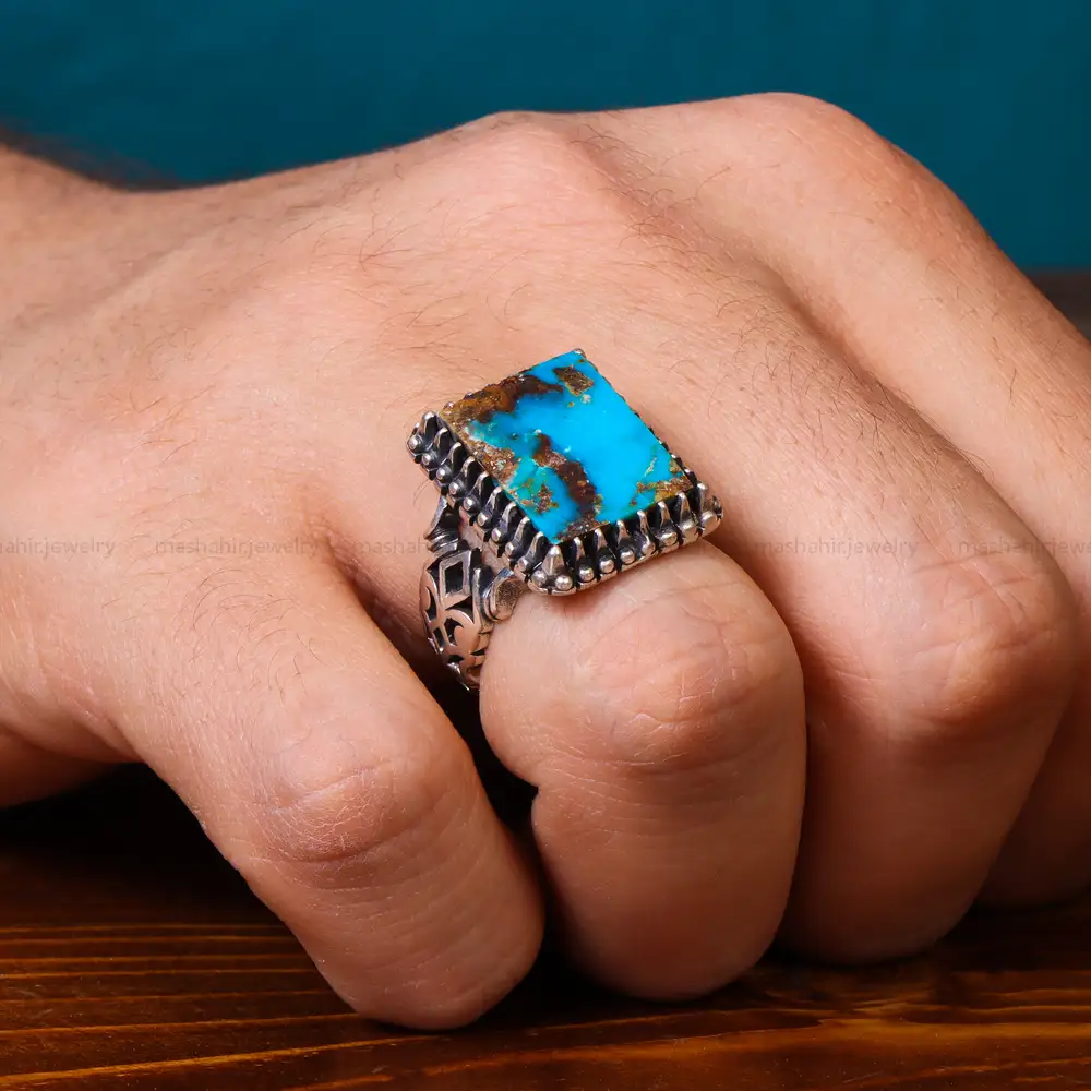 انگشتر فیروزه شجری مردانه کد 18444