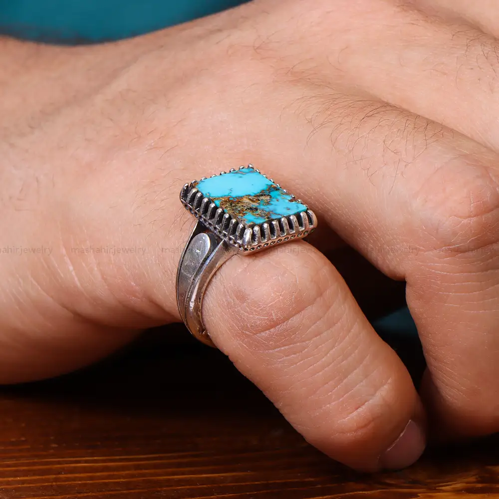 انگشتر فیروزه شجری مردانه کد 18445