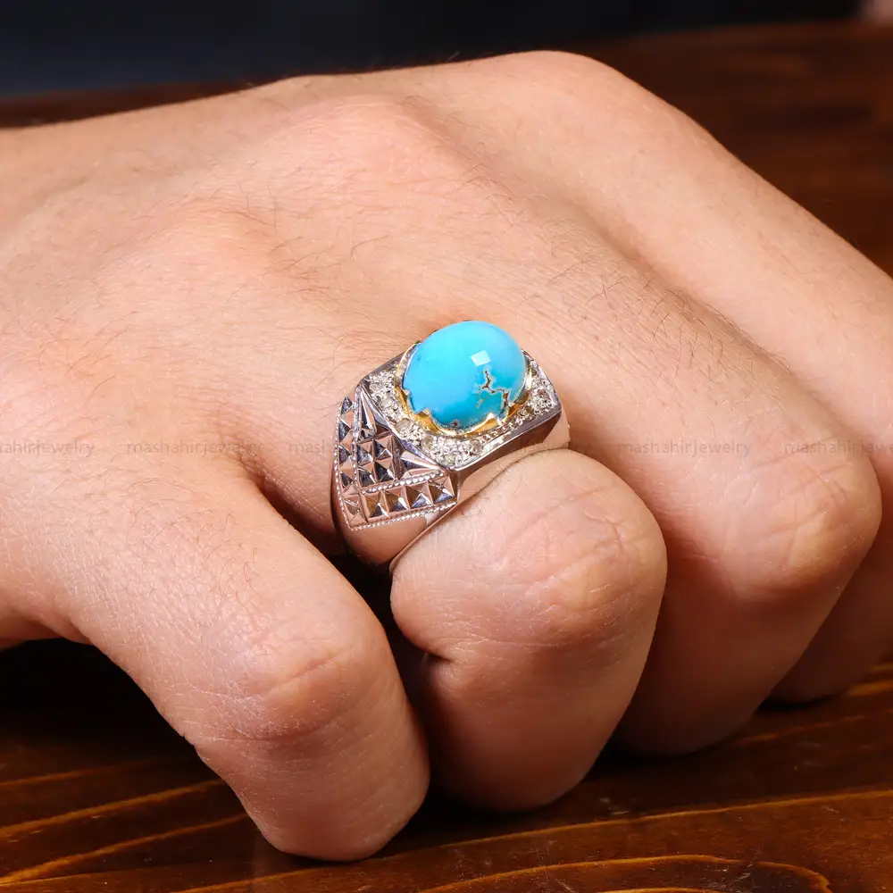 انگشتر فیروزه عجمی مردانه کد 18561