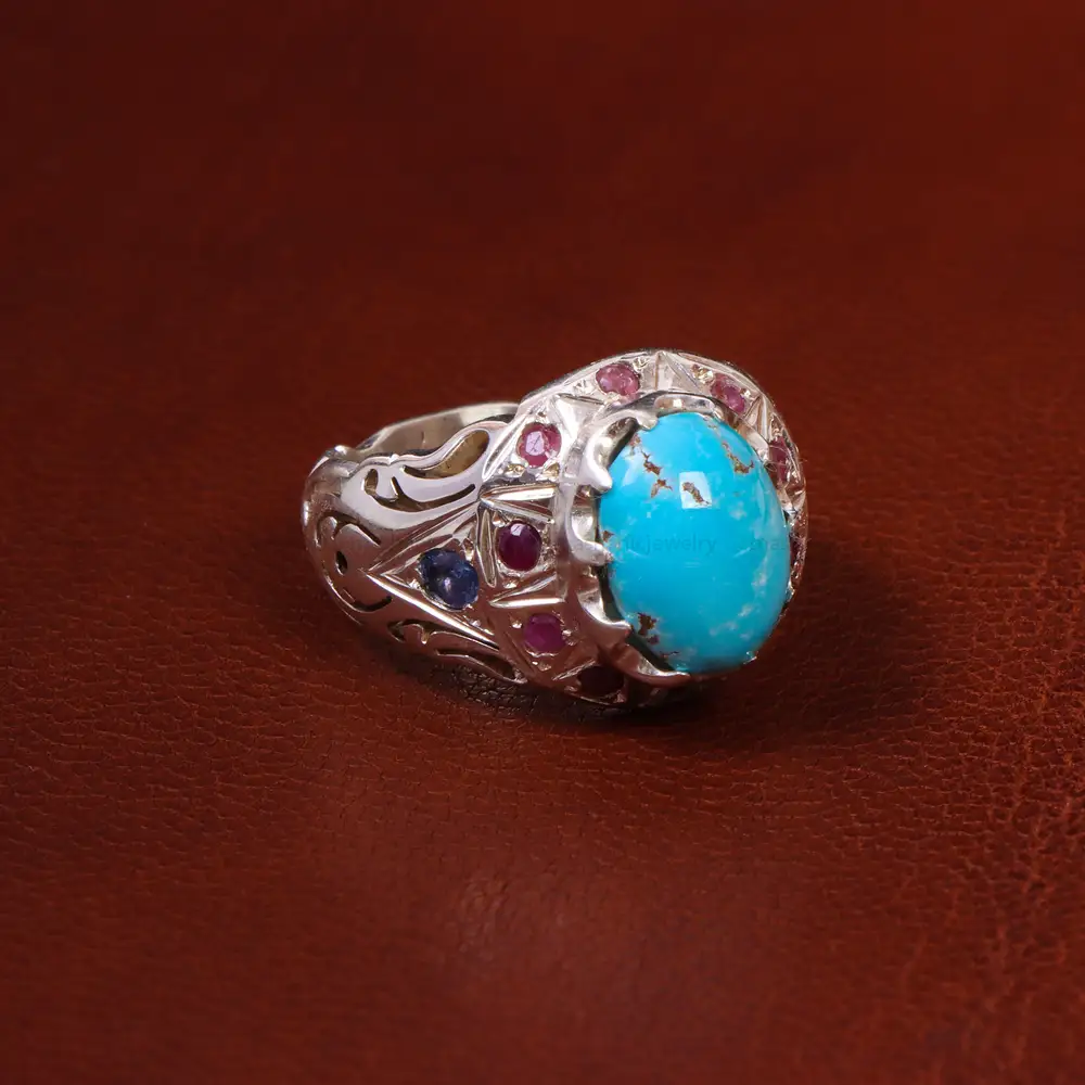 انگشتر فیروزه عجمی مردانه کد 18625