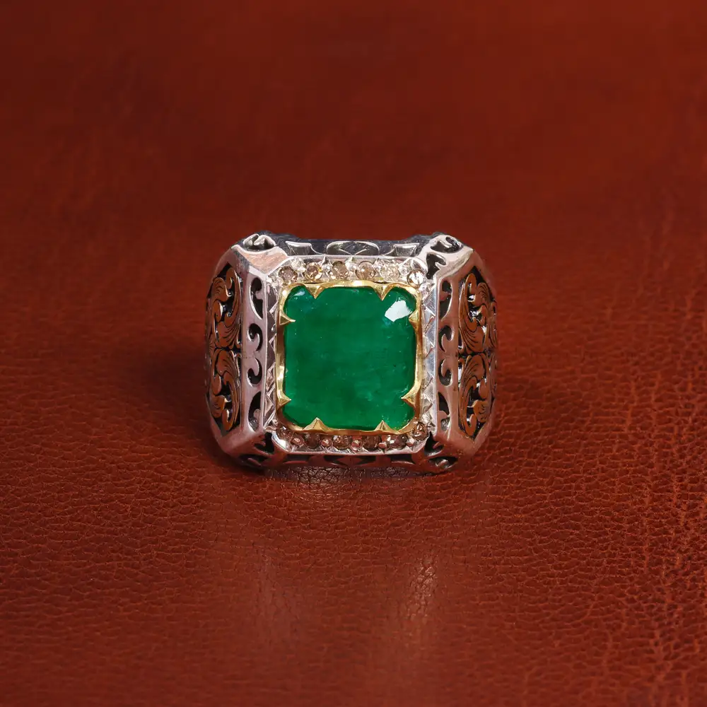 انگشتر زمرد مردانه کد 18790