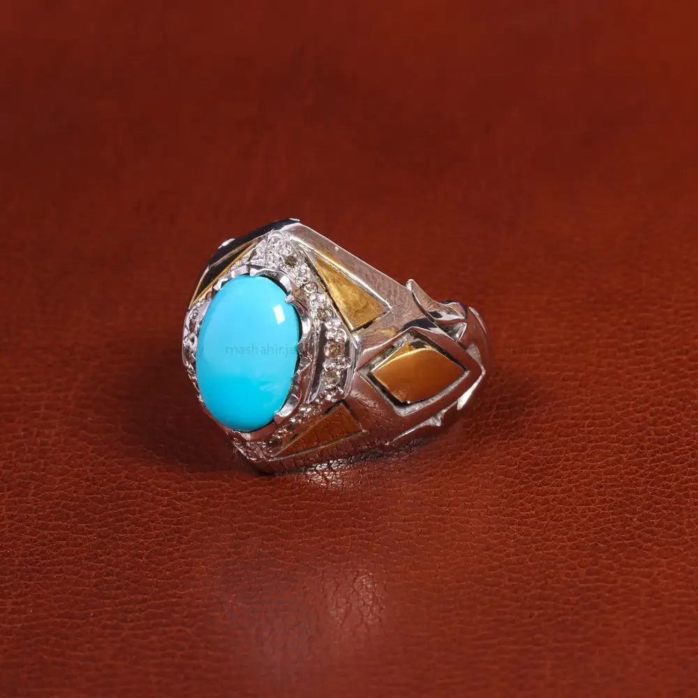 انگشتر فیروزه عجمی مردانه کد 19258