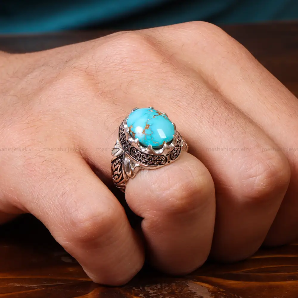 انگشتر فیروزه شجری مردانه کد 18593