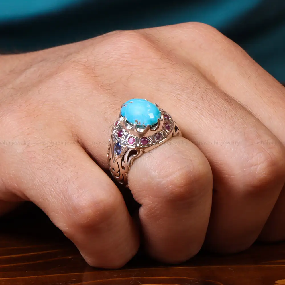 انگشتر فیروزه عجمی مردانه کد 18625
