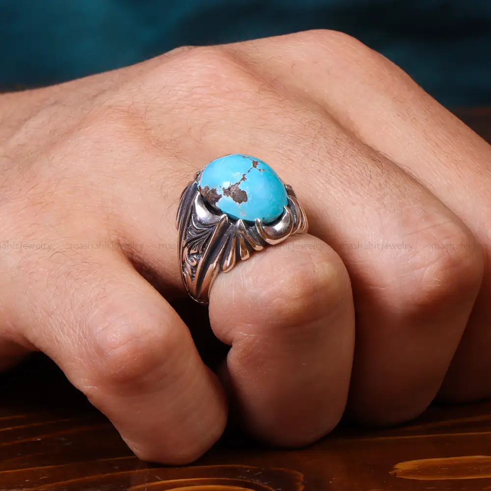 انگشتر فیروزه شجری مردانه کد 18629