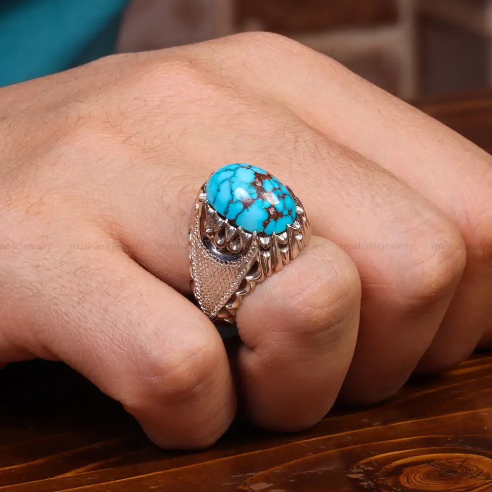 انگشتر فیروزه شجری مردانه کد 18718
