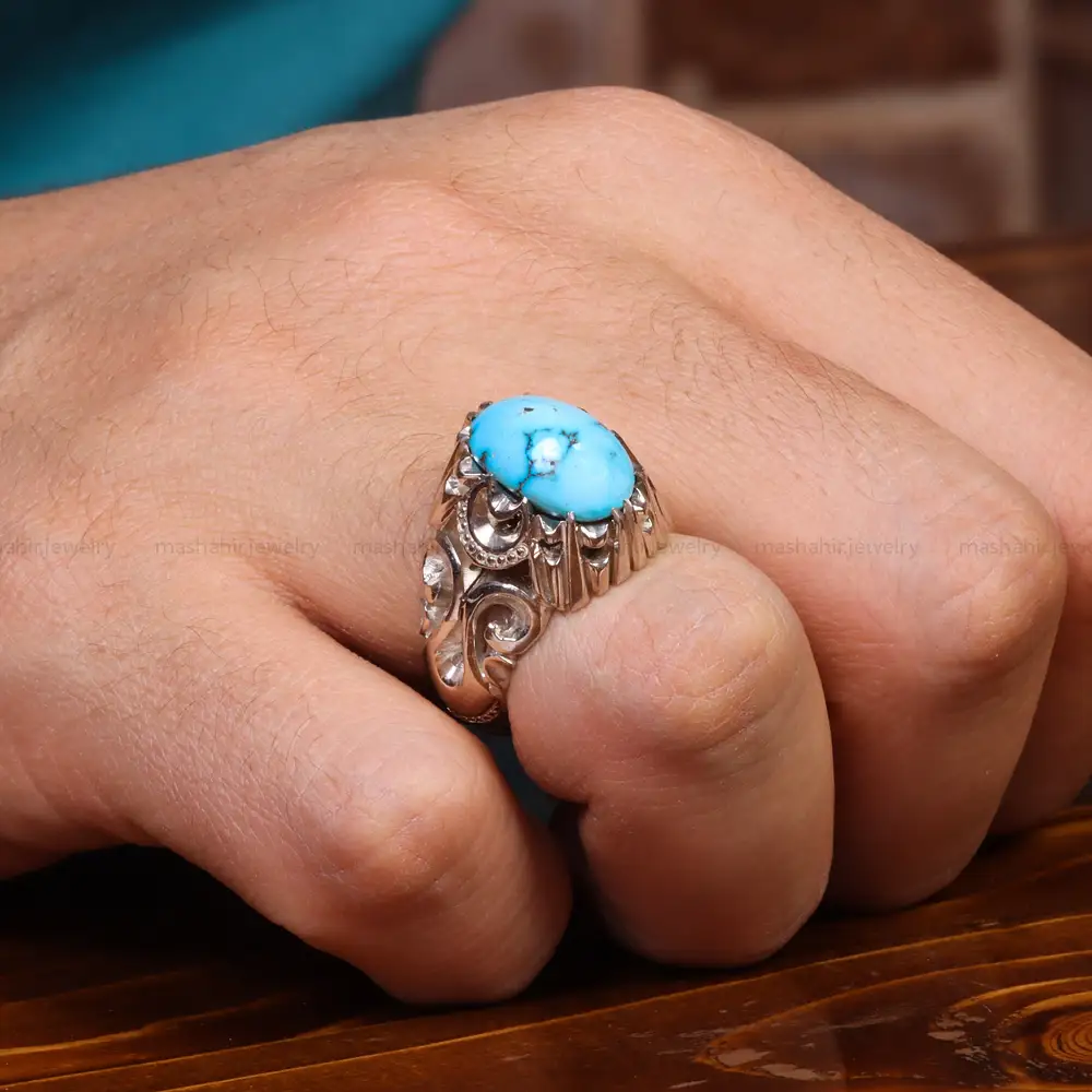 انگشتر فیروزه شجری مردانه کد 18719