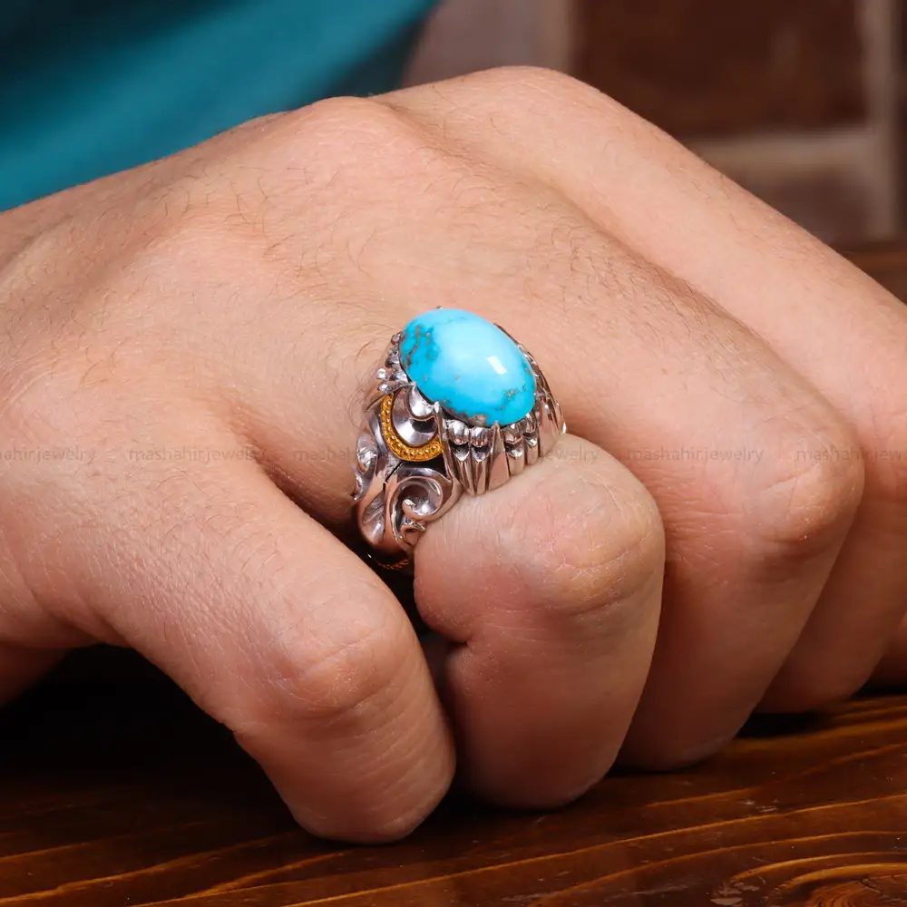 انگشتر فیروزه شجری مردانه کد 18720