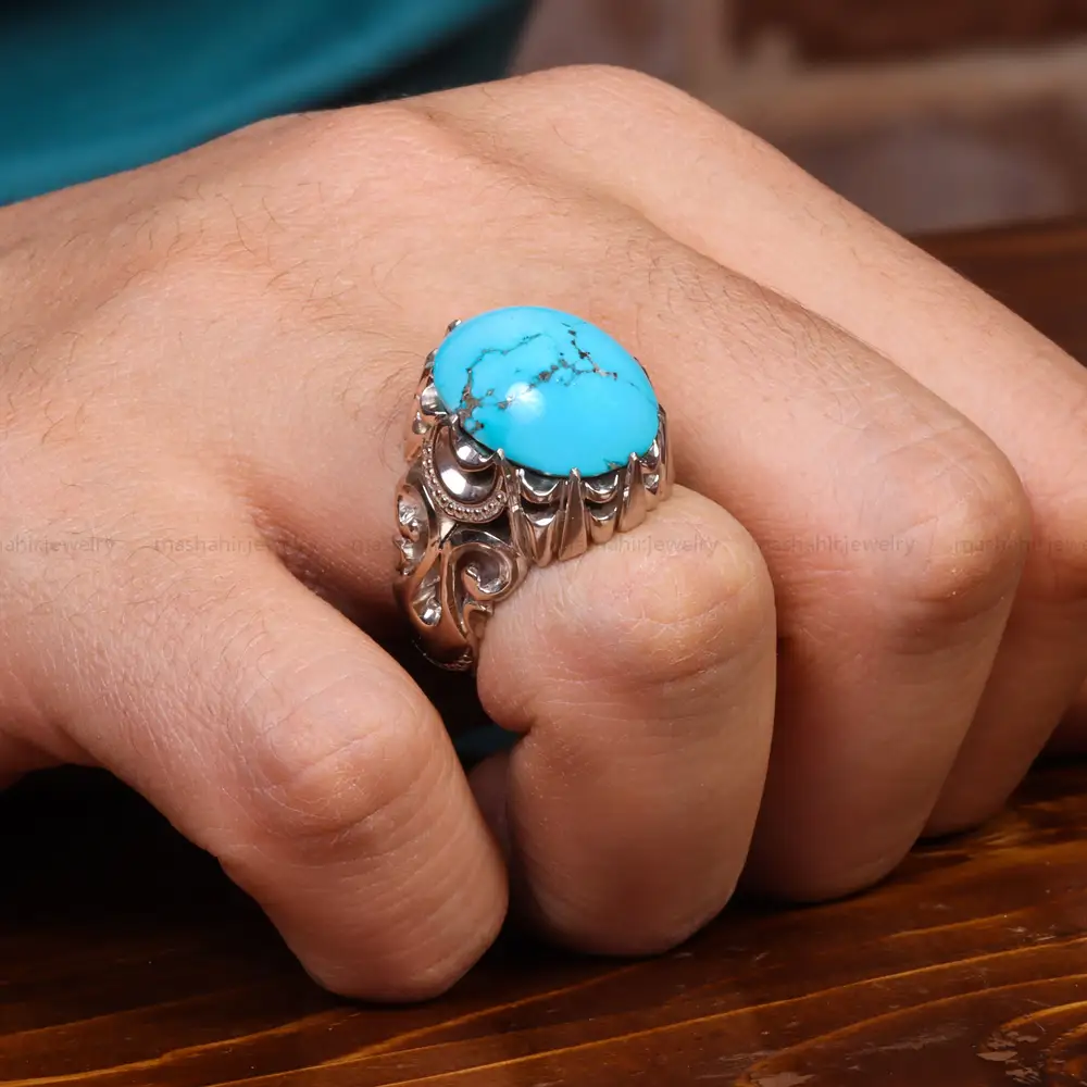 انگشتر فیروزه شجری مردانه کد 18727